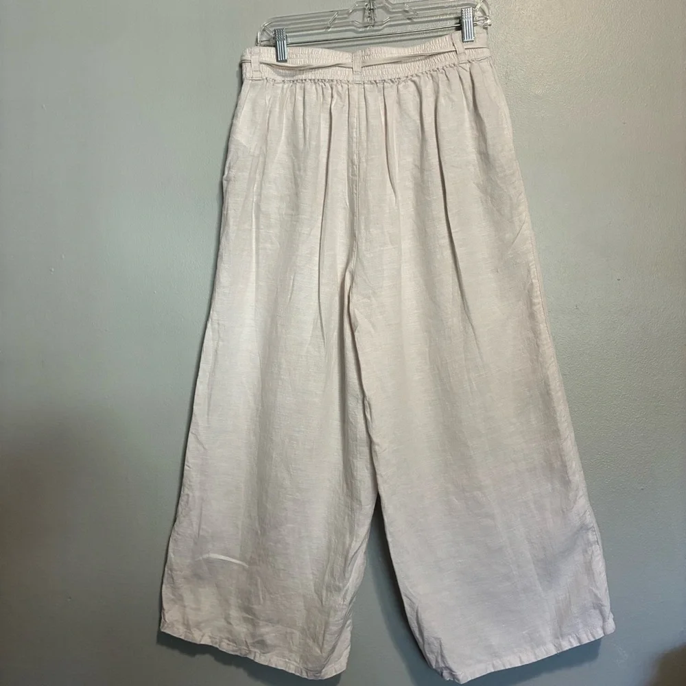 Halston Heritage Cream Linen Wide Leg Pants Drawstring Size L - Picture 5 of 7